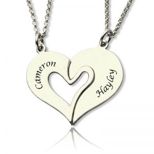 Collana con nome a cuore spezzabile personalizzata per coppie in argento