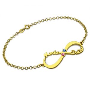 Bracciale personalizzato Infinity 2 con nomi e pietre preziose in oro