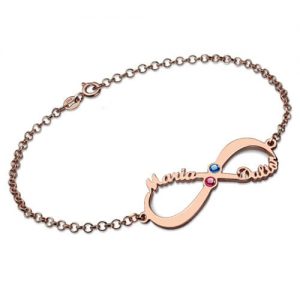 Bracciale personalizzato Infinity 2 con nomi e pietre preziose in oro rosa