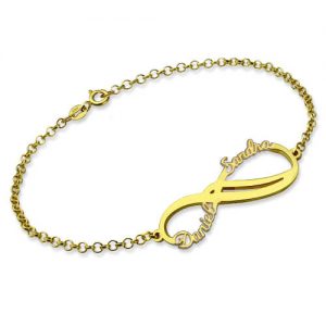 Bracciale Infinity 2 nomi personalizzato placcato in oro
