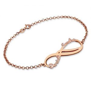 Bracciale Infinity 2 nomi personalizzato placcato in oro rosa