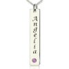 Etiqueta de nombre de collar de barra vertical de plata con piedra de nacimiento