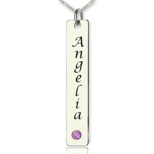 Targhetta per collana con barra verticale in argento con pietra di nascita