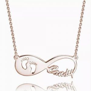 Collana con nome Infinity Footprint Baby placcato in oro rosa