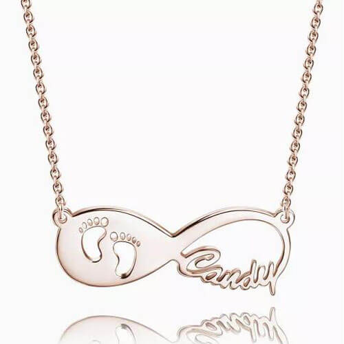 Collana con nome Infinity Footprint Baby placcato in oro rosa