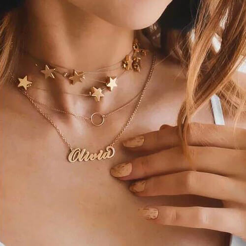"Carrie" Style Name Necklace 14K Gold Plated