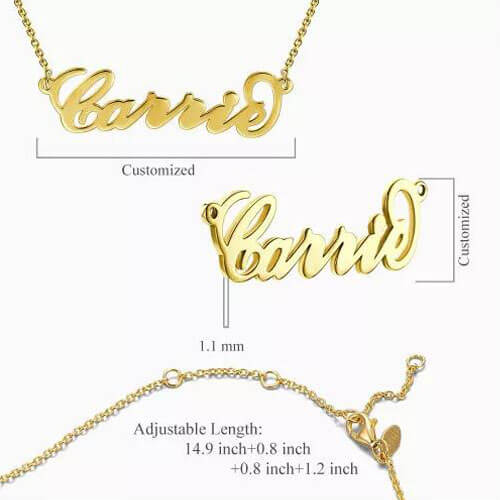 "Carrie" Style Name Necklace 14K Gold Plated