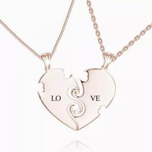 "True Love" Couples Heart Necklace With Engraving Rose Gold Plated