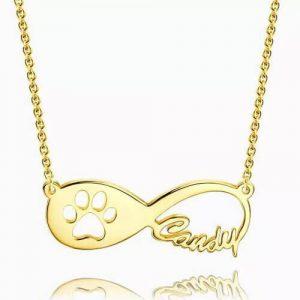 Dog Paw Print Infinity Name Necklace 14k Gold Plated