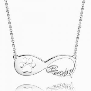 Collana con nome infinito stampa zampa di cane argento