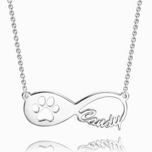 Collana con nome infinito stampa zampa di cane argento