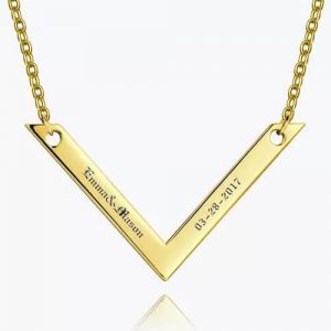 Engraved Bar Necklace 14k Gold Plated