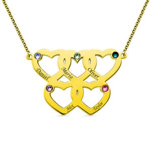 Gravierte Fünf-Herzen-Halskette mit Geburtssteinen in Gold
