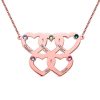 Engraved Five Hearts Necklace With Birthstones In Rose Gold