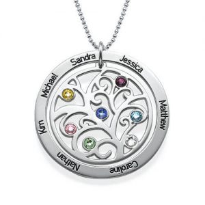 Family Tree Birthstone Necklace in Sterling Silver
