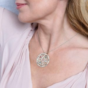 Collana Birthstone dell'albero genealogico in argento sterling