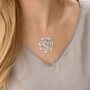 Collana Birthstone dell'albero genealogico in argento sterling