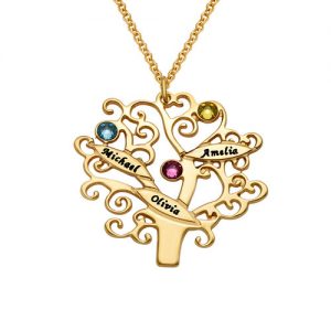 Collana albero genealogico placcato oro con pietre preziose