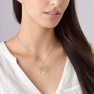 Collana albero genealogico placcato oro con pietre preziose