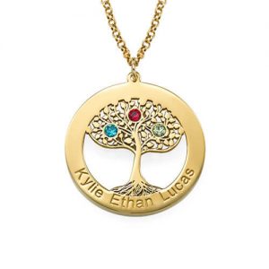 Collana albero della vita placcata oro con pietre di nascita