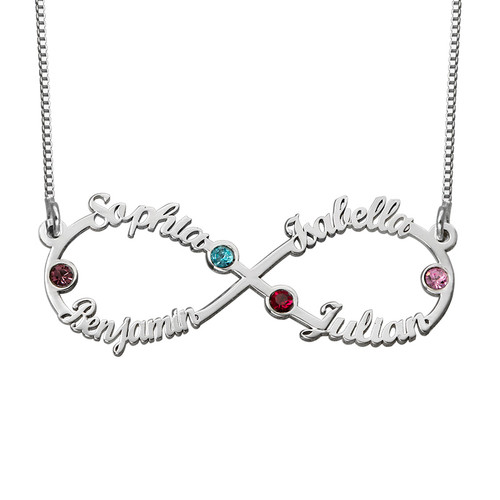 Collana Infinity 4 nomi con pietre di nascita
