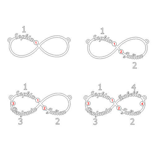 Collana Infinity 4 nomi con pietre di nascita