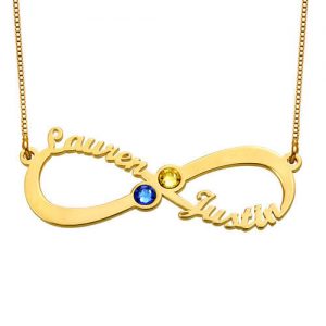 Personalized Infinity 2 Names Birthstone Necklace In Gold