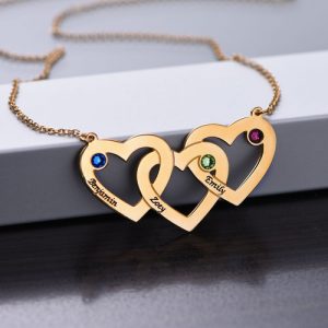 Collana con cuori intrecciati e pietre preziose - Placcato in oro