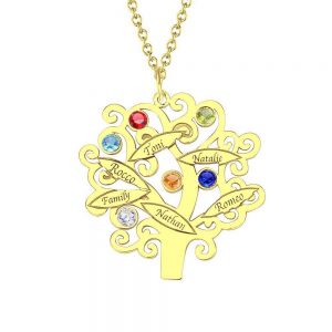 Collana albero genealogico placcato oro con pietre preziose