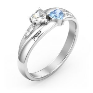 Anello gemma doppio cuore con accenti
