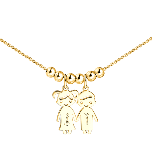 Mother's Necklace With Children Charms 14K Gold Plated
