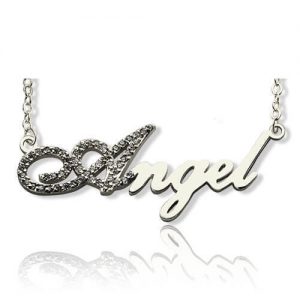Collana in argento sterling con nome della collana, pietra di nascita completa iniziale