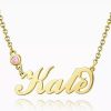 Collar con nombre de piedra de nacimiento personalizado chapado en oro de 14 k
