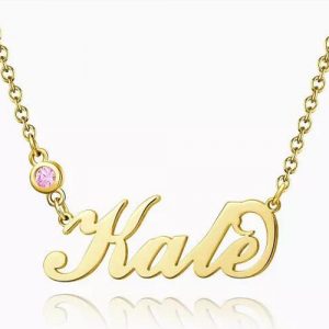 Collana personalizzata con nome Birthstone placcata in oro 14k