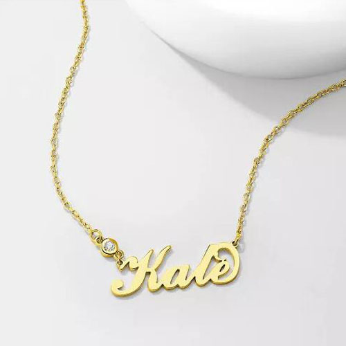 Collana personalizzata con nome Birthstone placcata in oro 14k
