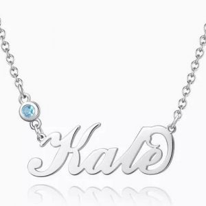 Collana con nome Birthstone personalizzata in argento