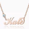 Collar con nombre de piedra de nacimiento personalizado chapado en oro rosa