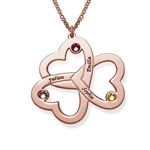 Collana personalizzata a triplo cuore con placcatura in oro rosa