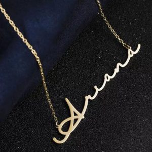 Collana con nome stile firma placcato in oro 14 carati