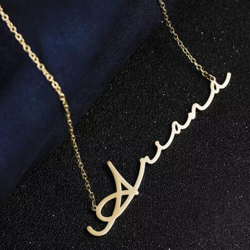 Collana con nome stile firma placcato in oro 14 carati