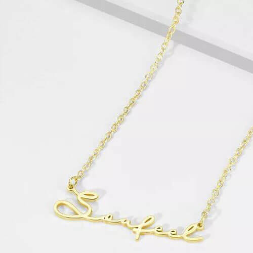 Collana con nome stile firma placcato in oro 14 carati