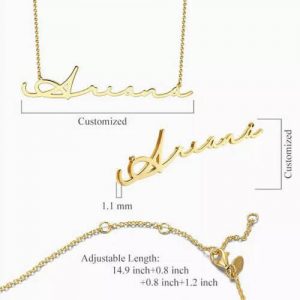 Collana con nome stile firma placcato in oro 14 carati