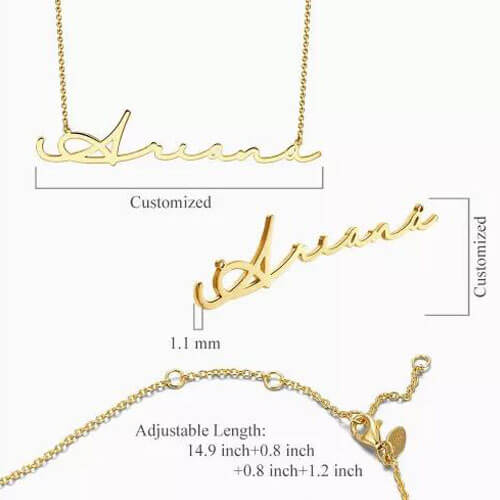 Collana con nome stile firma placcato in oro 14 carati