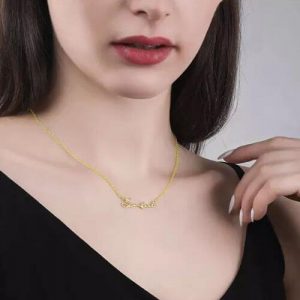 Collana con nome stile firma placcato in oro 14 carati
