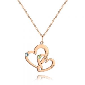 Engraved Two Heart Necklace with Rose Gold Plating