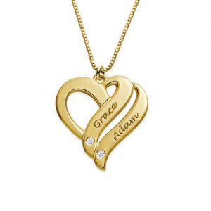 Collana Two Hearts Forever One placcata oro con diamanti