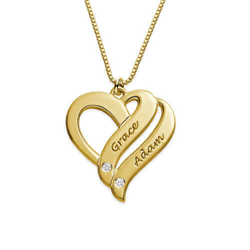 Two Hearts Forever One Gold Plated with Diamonds Necklace