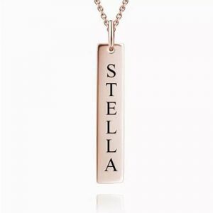 Vertical Bar Necklace With Engraving Rose Gold Plated