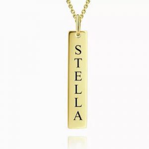 Vertical Bar Necklace With Engraving 14k Gold Plated