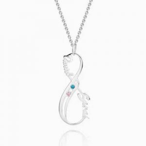 Vertical Infinity Name Necklace With Birthstones